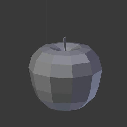 A somewhat low-poly 3D model of an apple, with plain gray textures